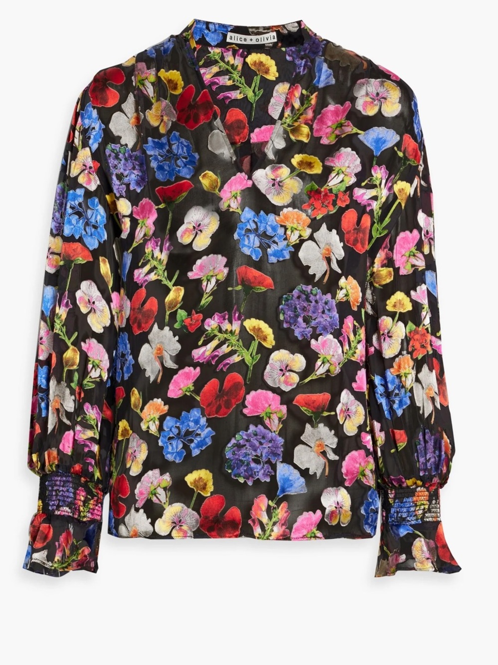 Alice + Olivia Onica Floral Print Fil Coupe Chiffon Blouse - Picture 4 of 12